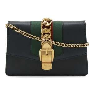 GUCCI Black Leather Sylvie Clutch Bag